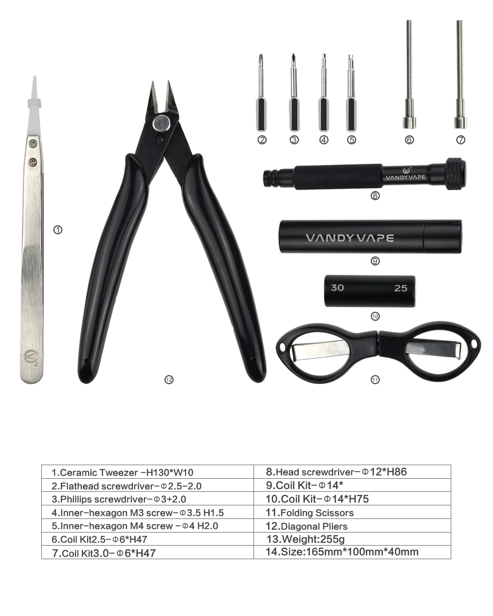 Kit Ferramentas Pro 14 Peças Vandy Vape